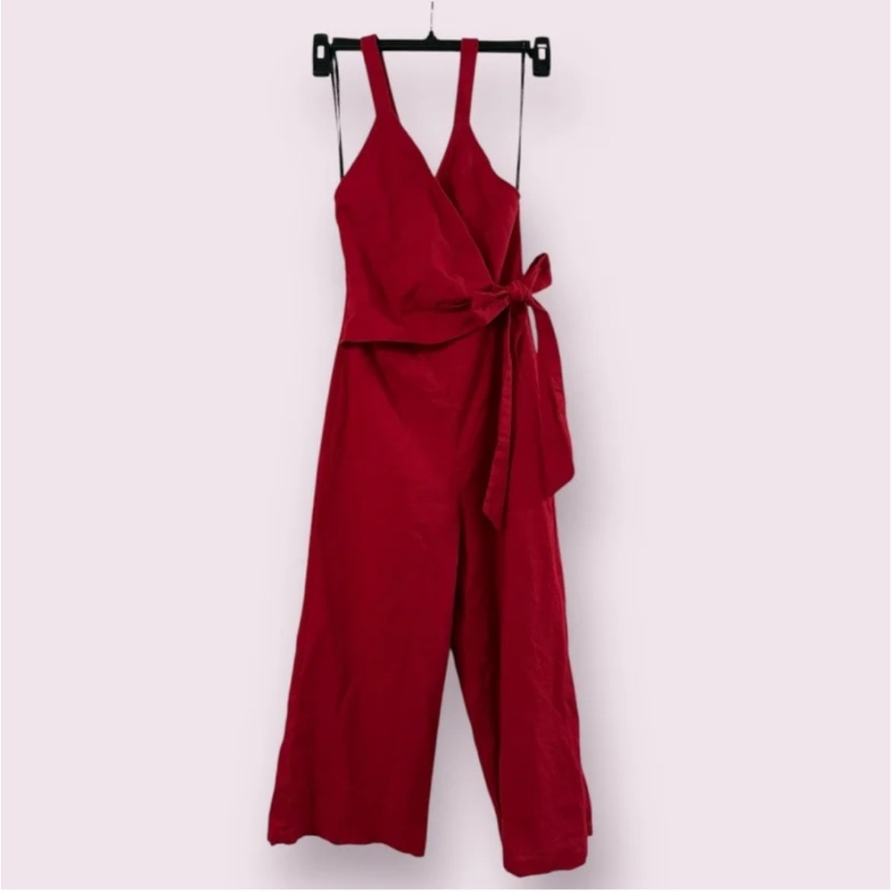 ESSUE Women’s Small Wide Leg Red Linen Jumpsuit EUC